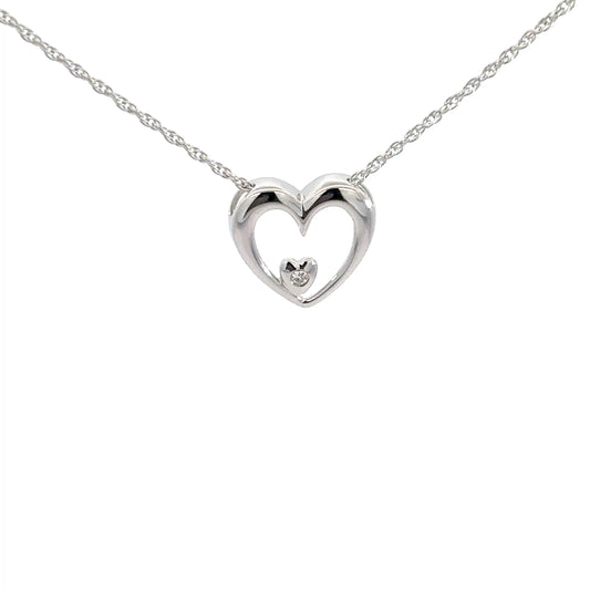 Sterling Silver Heart & Diamond Pendant