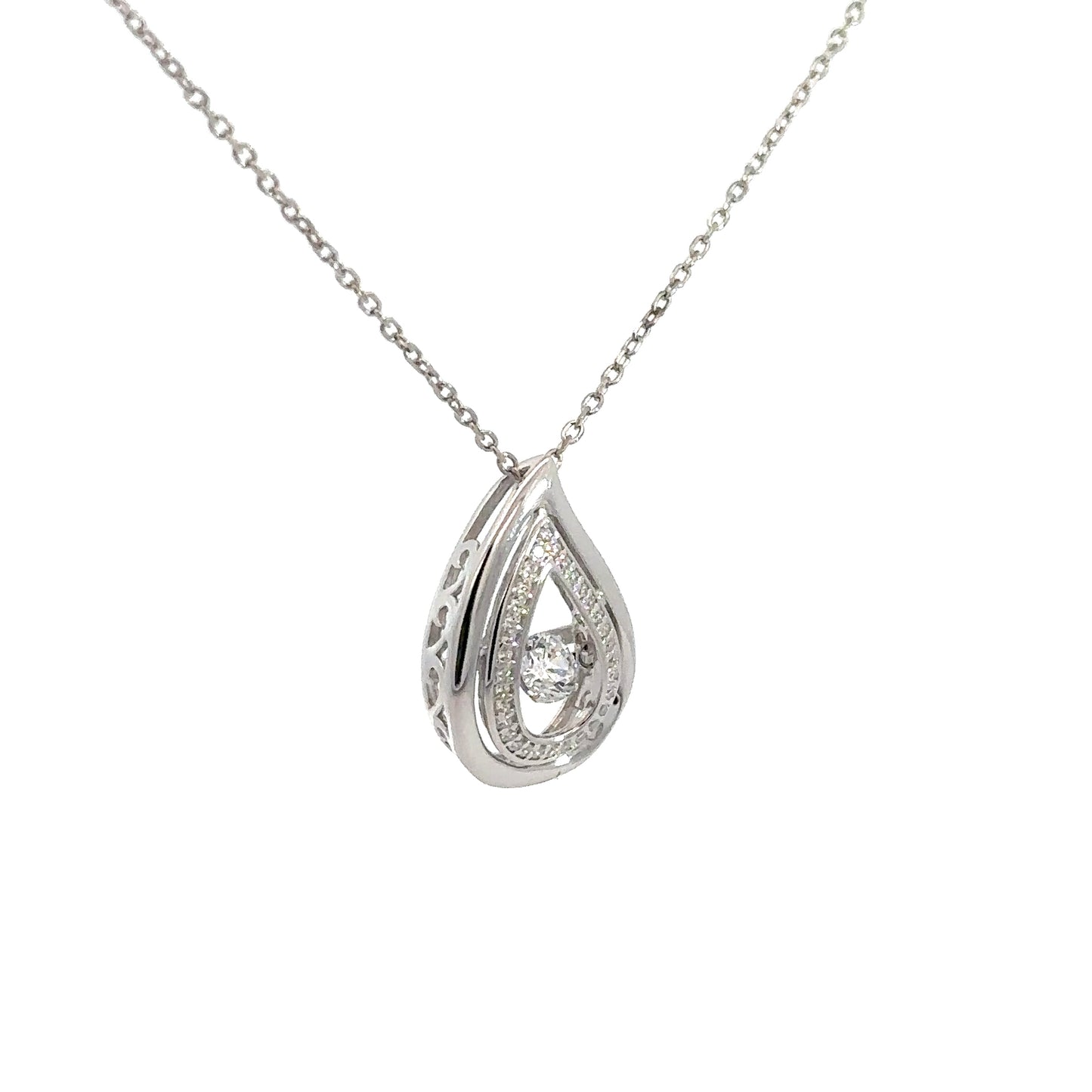 Sterling Silver Cubic Zirconia Heartbeat Pendant