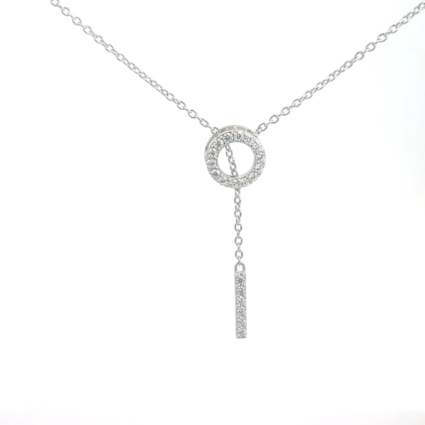 Sterling Silver Simulated Diamond Lariat Pendant