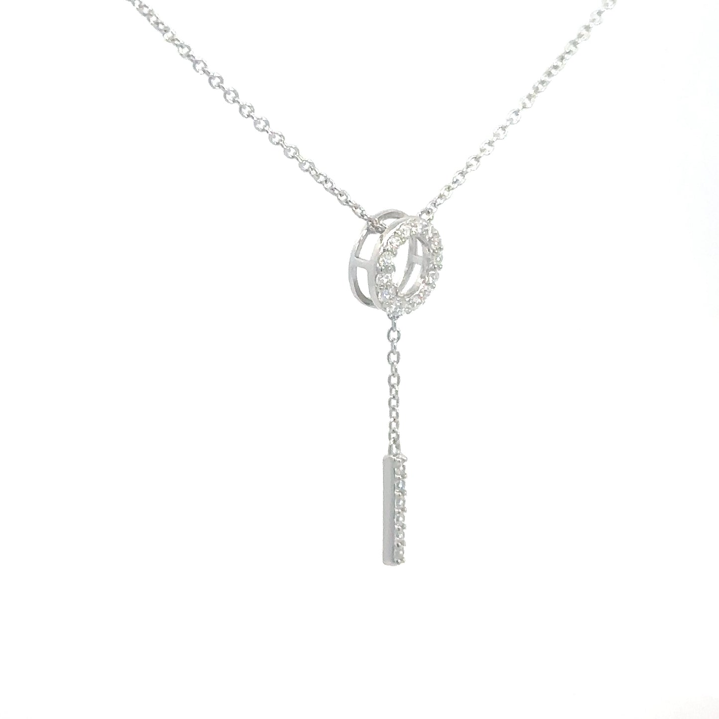 Sterling Silver Simulated Diamond Lariat Pendant