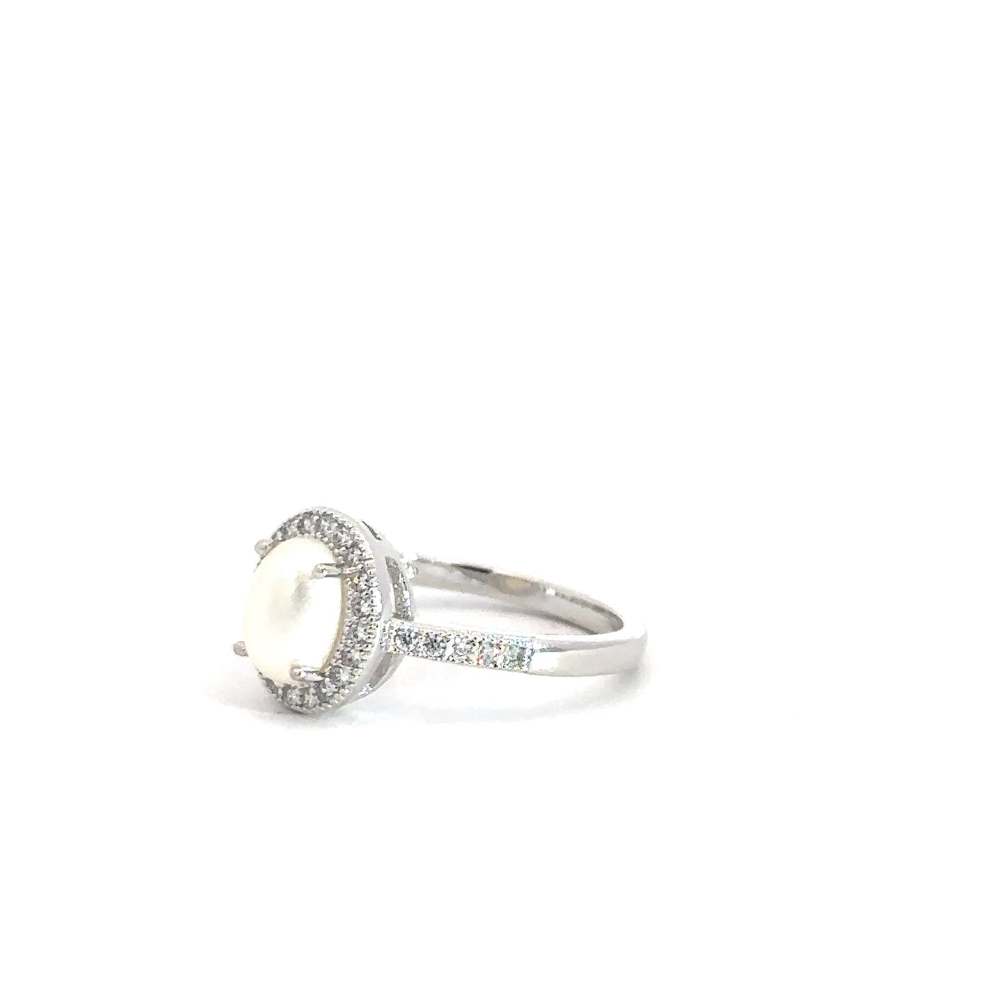 Sterling Silver Pearl & Simulated Diamond Ring