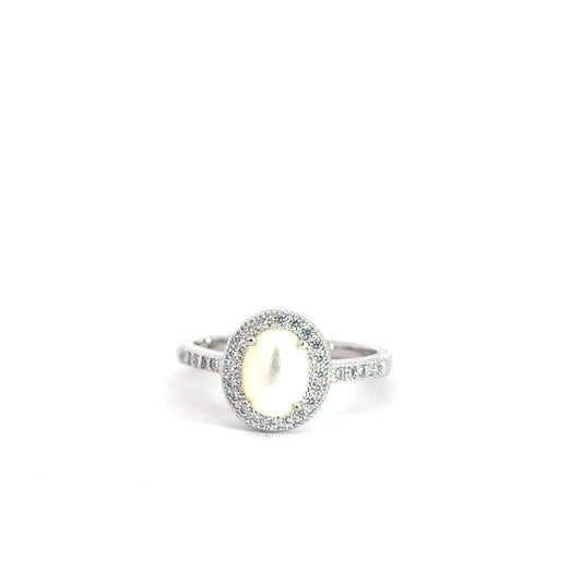 Sterling Silver Pearl & Simulated Diamond Ring