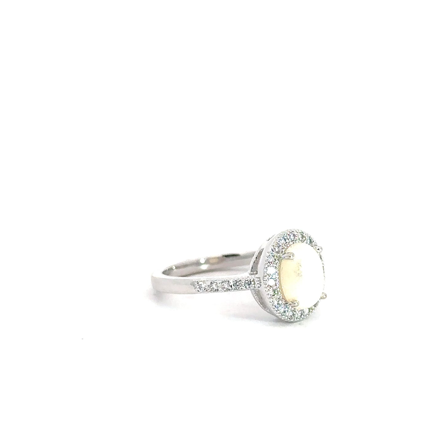Sterling Silver Pearl & Simulated Diamond Ring