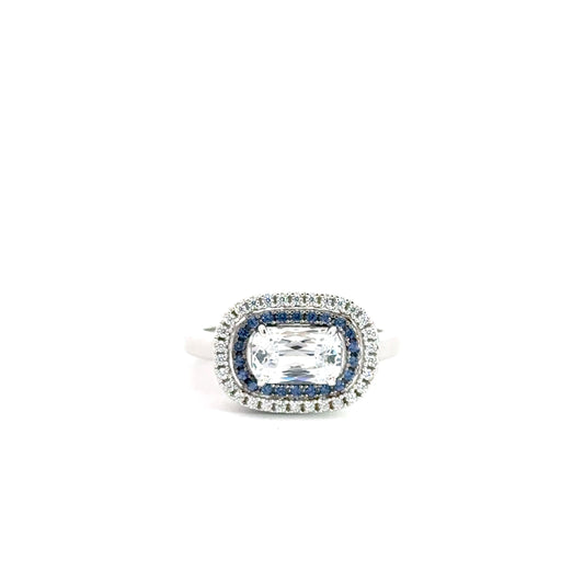Sterling Silver Synthetic Sapphire & Simulated Diamond Ring