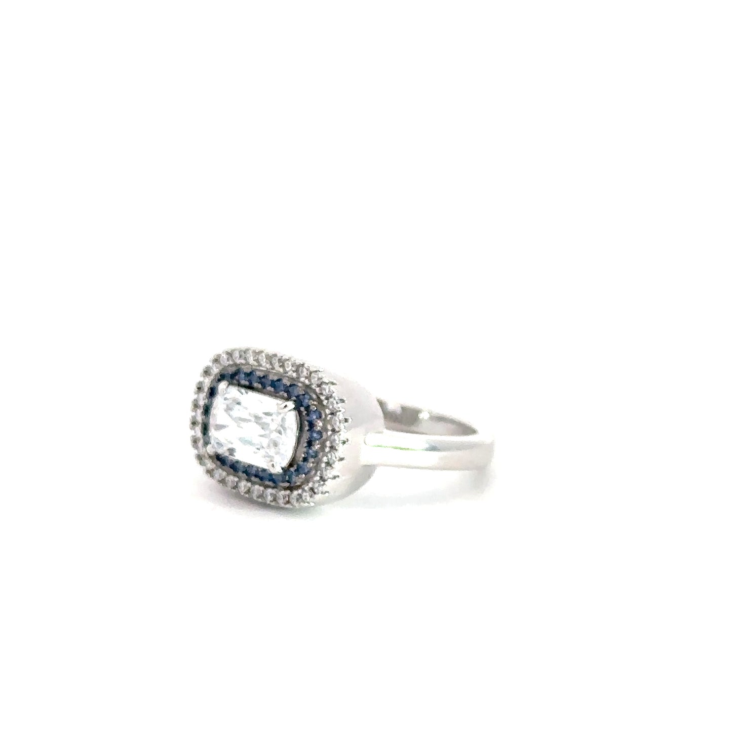 Sterling Silver Synthetic Sapphire & Simulated Diamond Ring