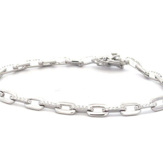 Sterling Silver Cubic Zirconia & Plain Link Bracelet