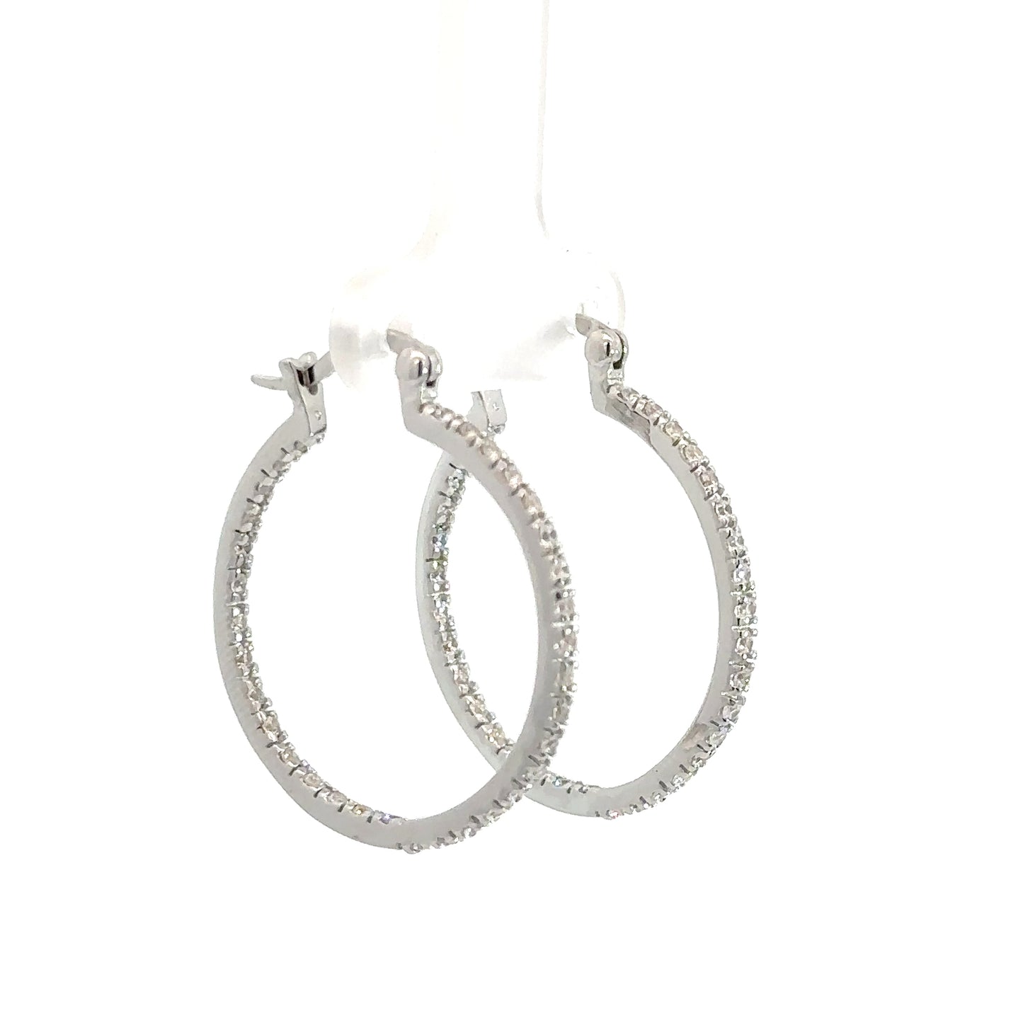 Sterling Silver Skinny In/Out Cubic Zirconia Hoops