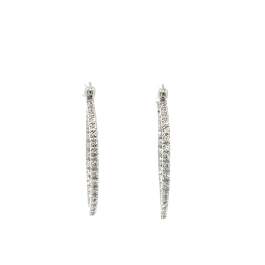 Sterling Silver Skinny In/Out Cubic Zirconia Hoops