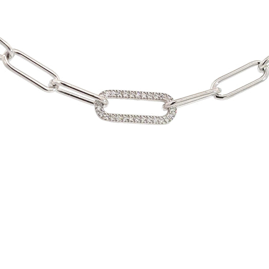 Sterling Silver Paperclip & Simulated Diamond Pendant