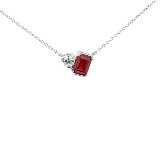 Sterling Silver Garnet & Simulated Diamond Pendant