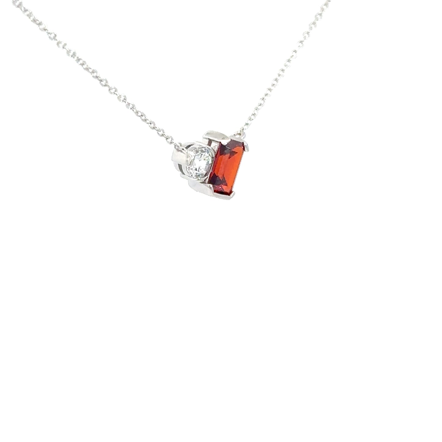 Sterling Silver Garnet & Simulated Diamond Pendant