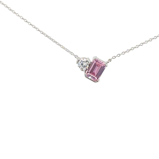 Sterling Silver Pink Topaz & Simulated Diamond Pendant