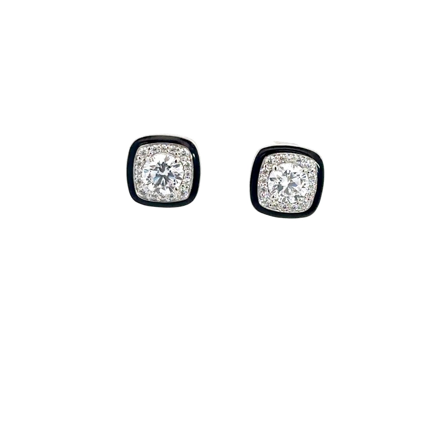 Sterling Silver Simulated Diamond & Black Plated Earrings