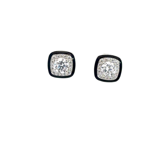 Sterling Silver Simulated Diamond & Black Plated Earrings