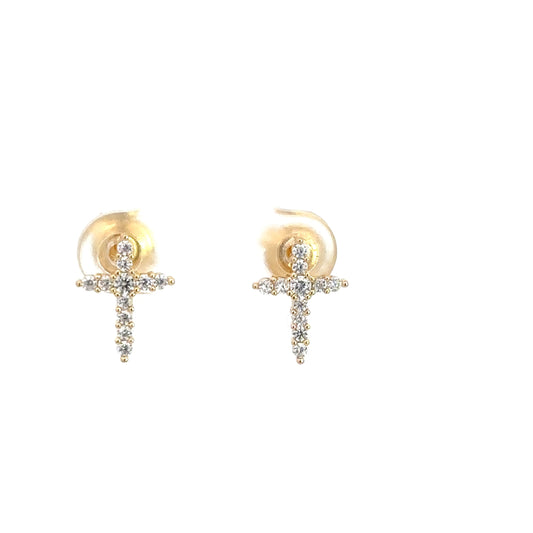 Yellow Gold Plated Simulated Diamond Cross Earrings