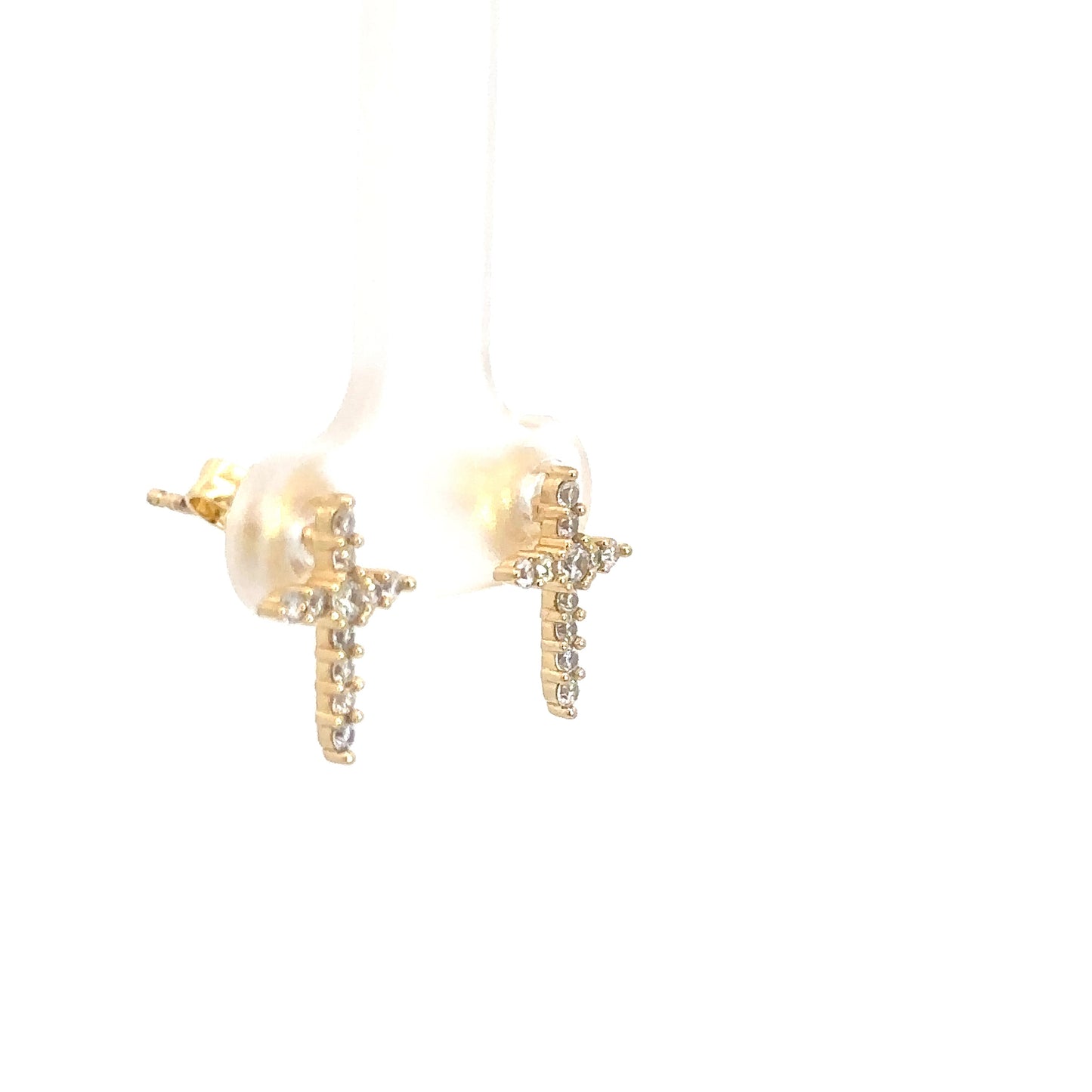 Yellow Gold Plated Simulated Diamond Cross Earrings