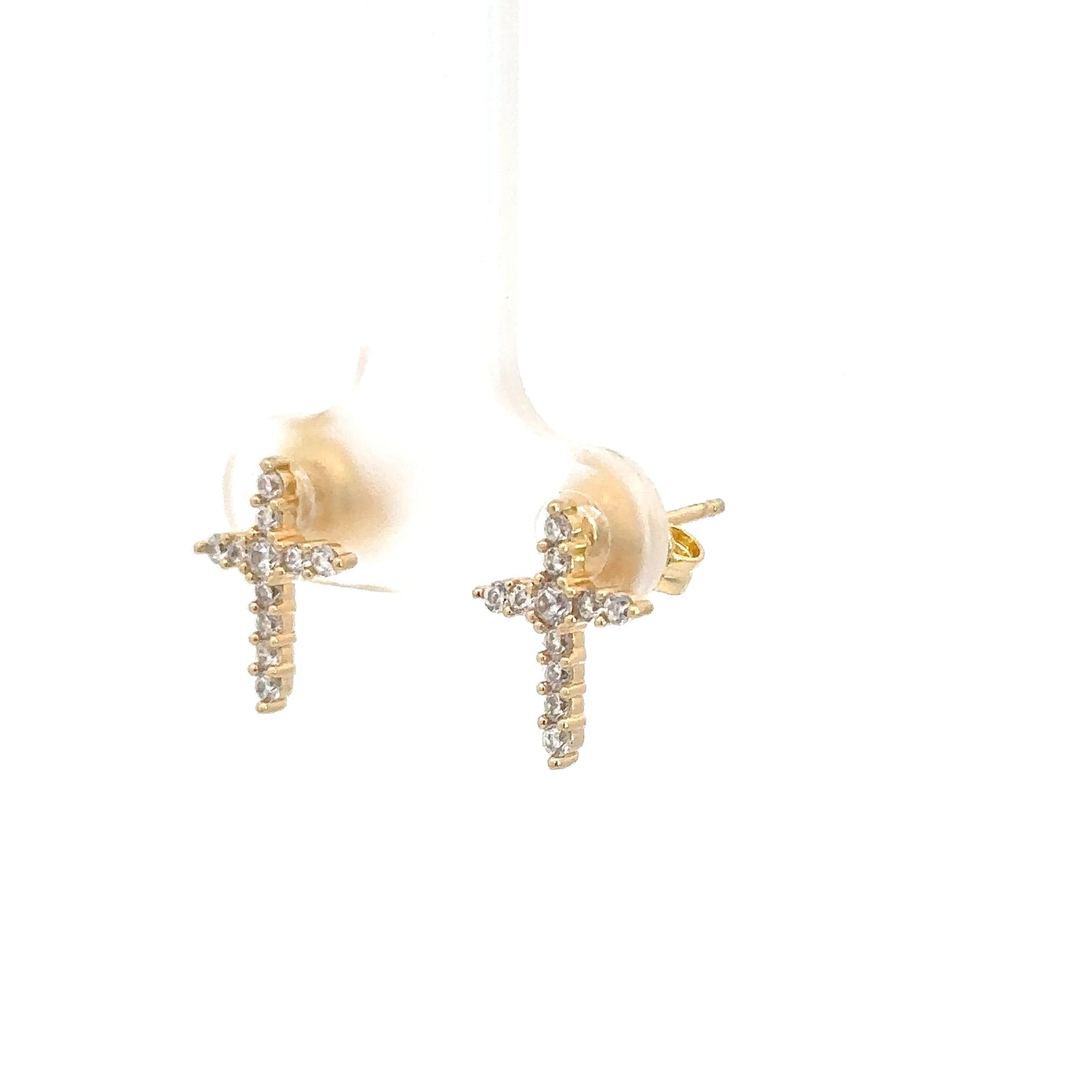Yellow Gold Plated Simulated Diamond Cross Earrings