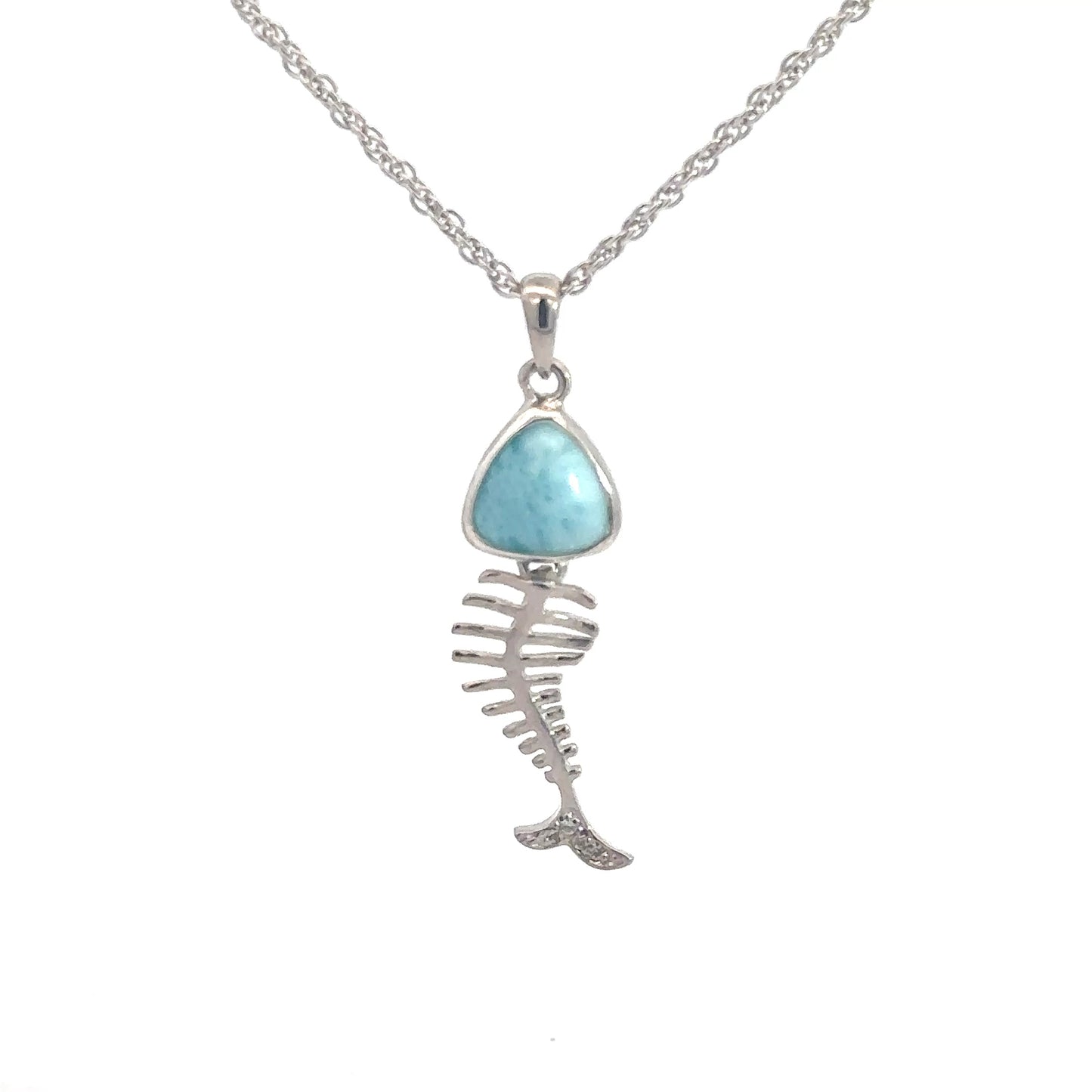 Sterling Silver Larimar Bone Fish Pendant