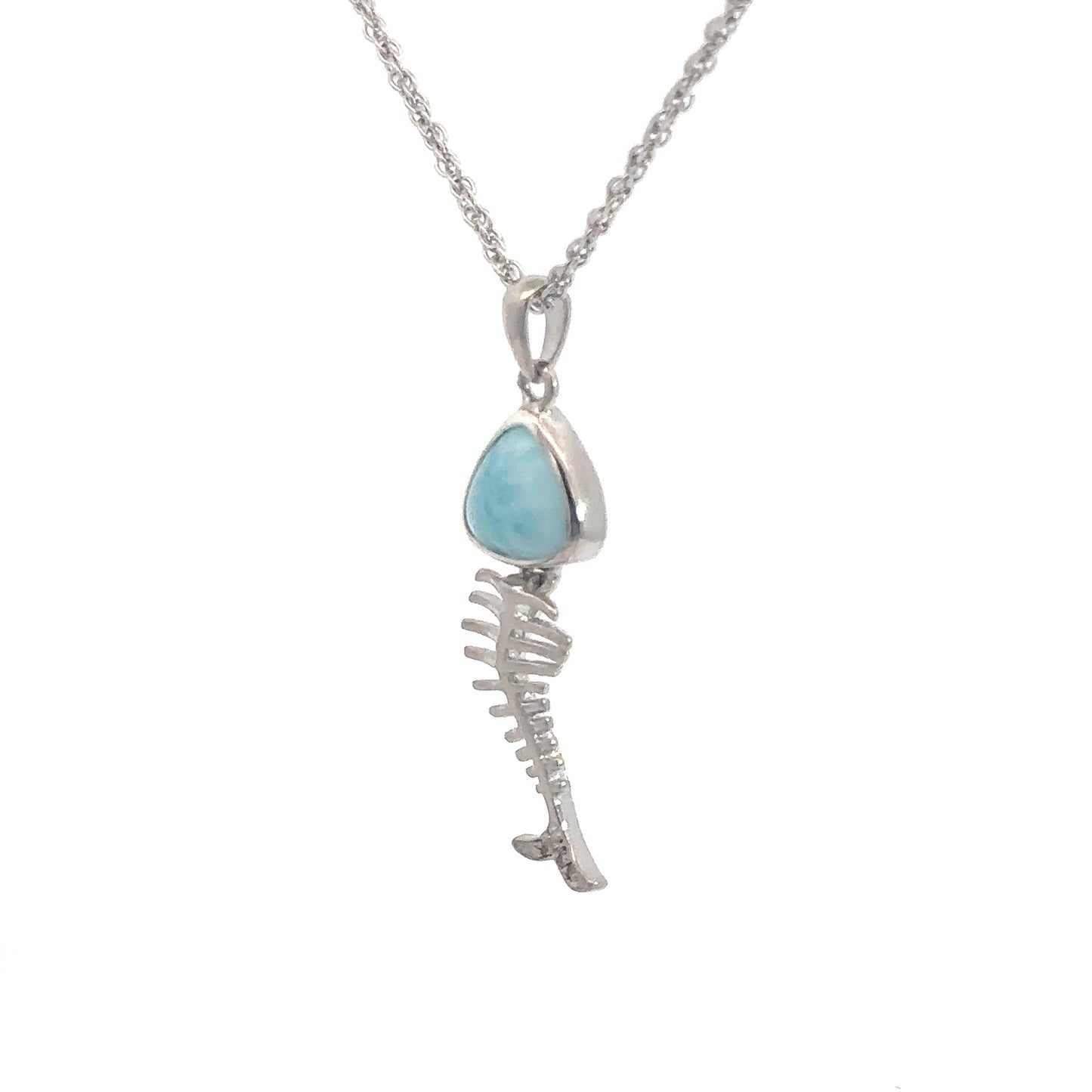 Sterling Silver Larimar Bone Fish Pendant