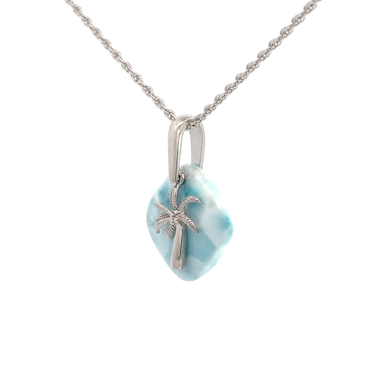 Sterling Silver Larimar Pendant with Palm Charm