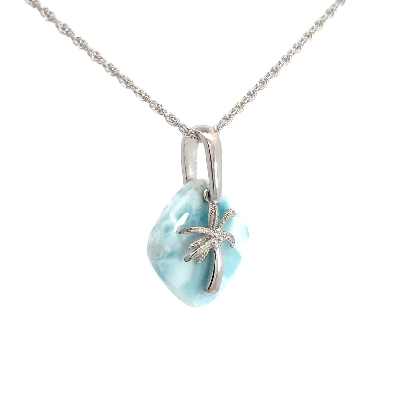 Sterling Silver Larimar Pendant with Palm Charm
