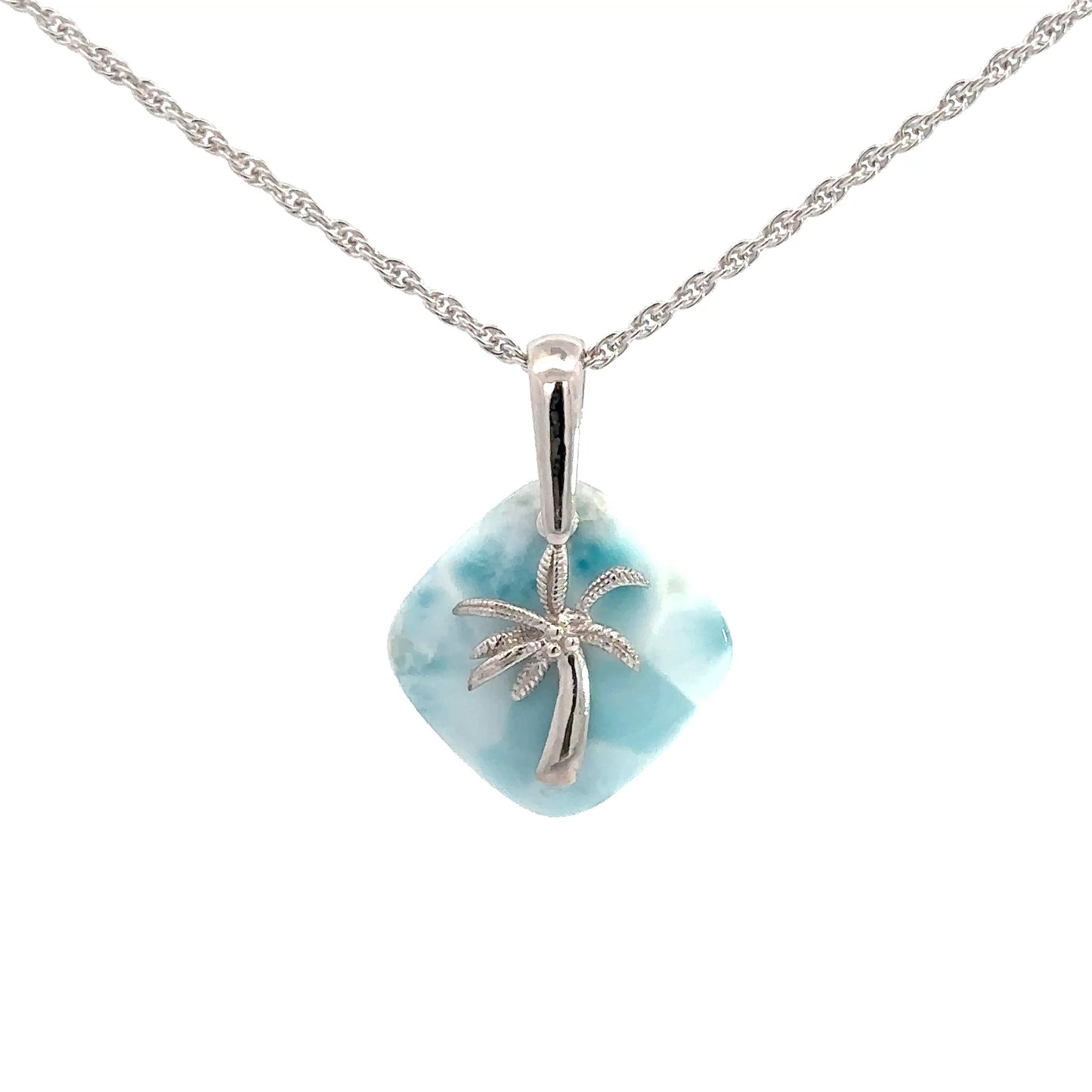 Sterling Silver Larimar Pendant with Palm Charm