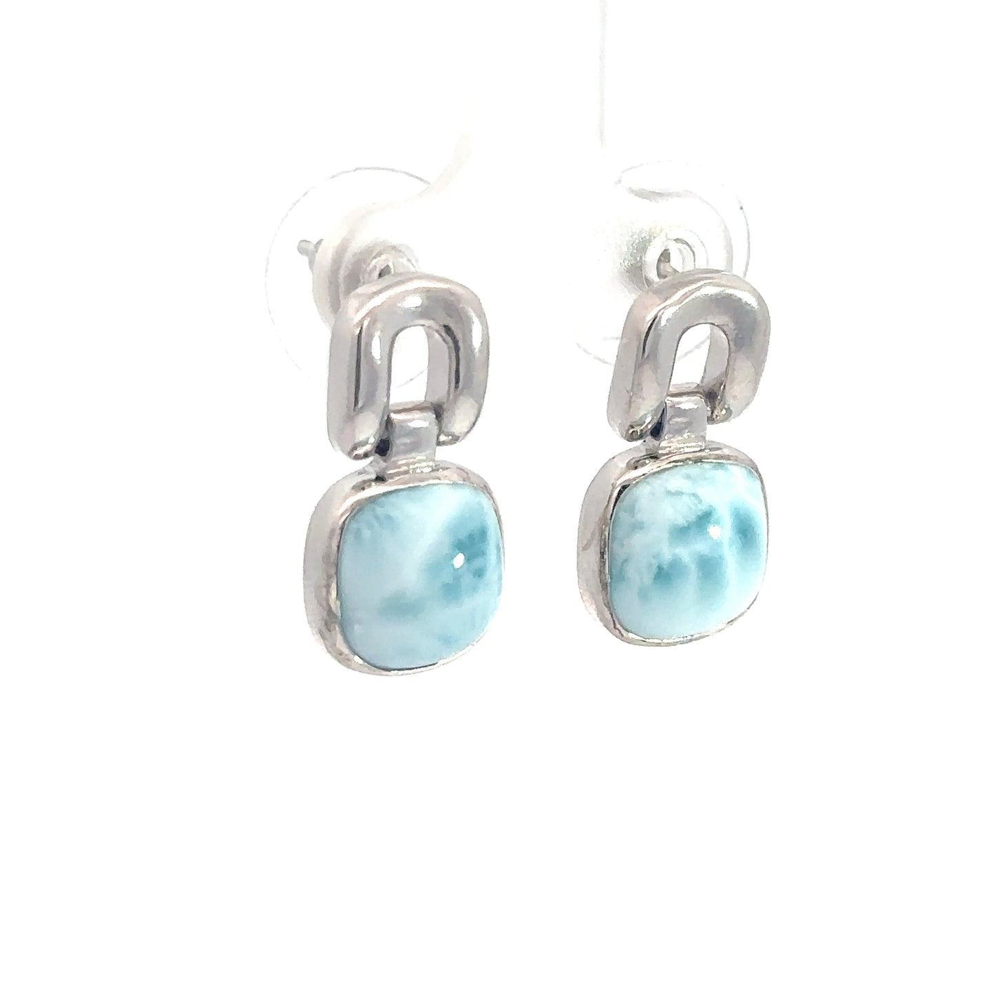 Sterling Silver Chain Link Larimar Earrings