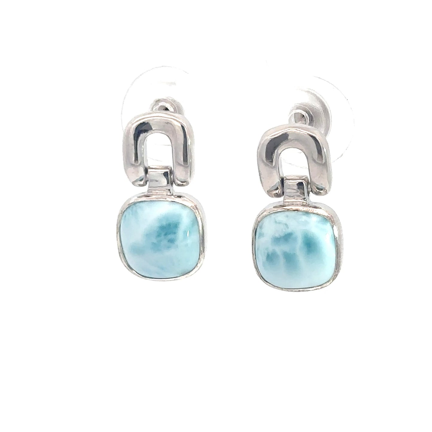 Sterling Silver Chain Link Larimar Earrings