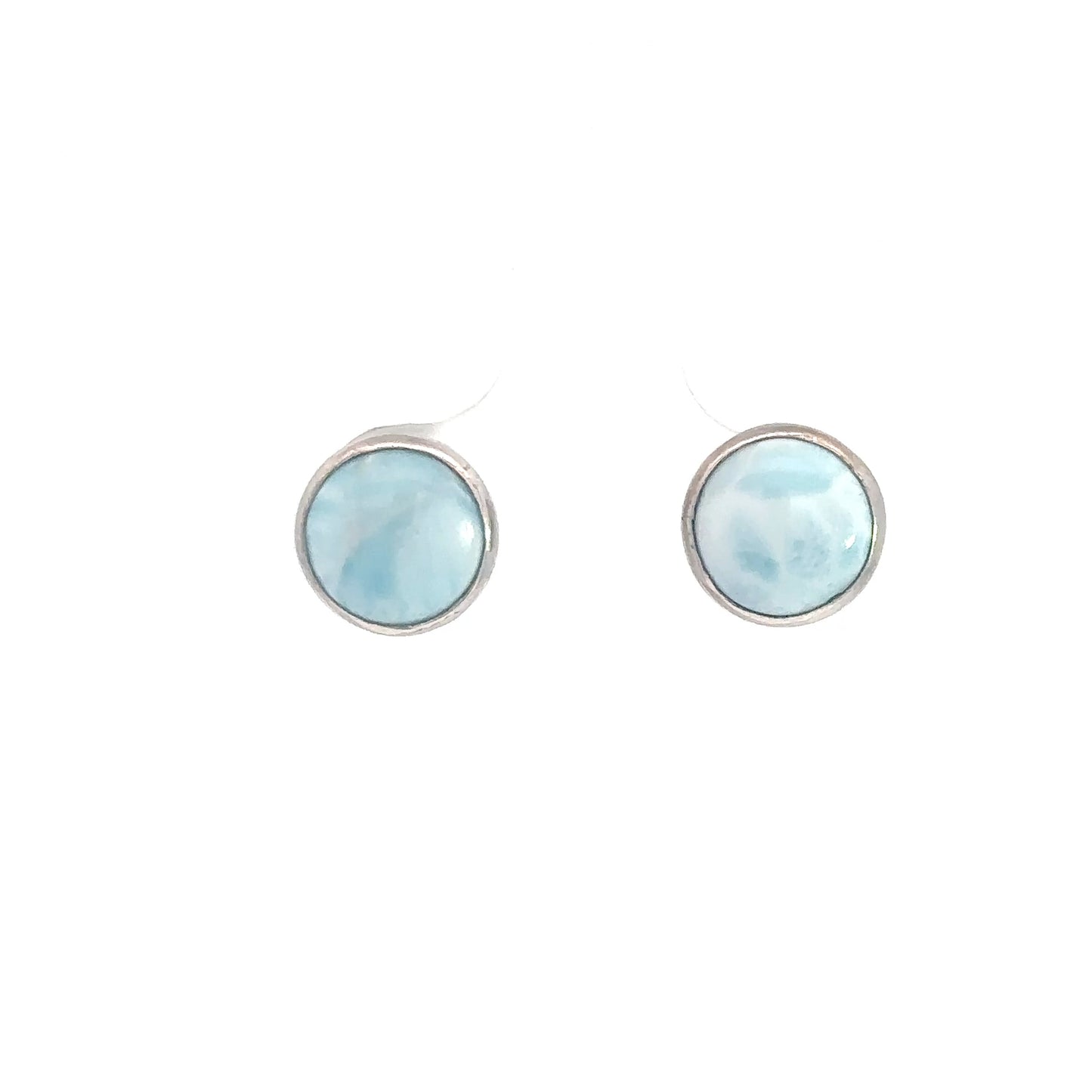 Sterling Silver Round Larimar Earrings