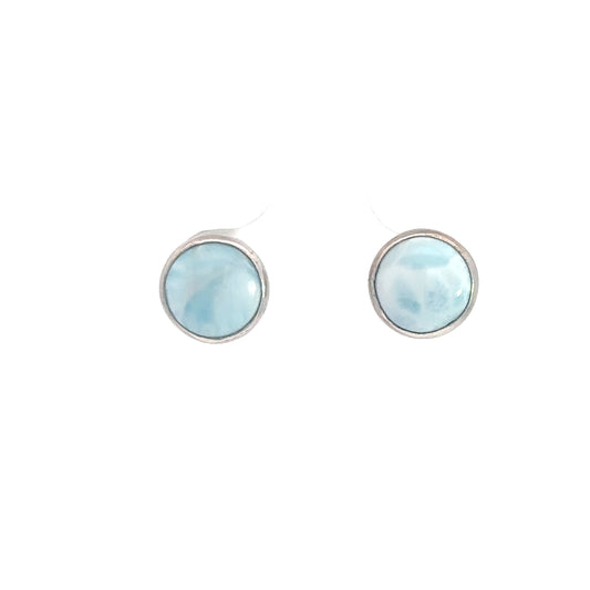 Sterling Silver Round Larimar Earrings