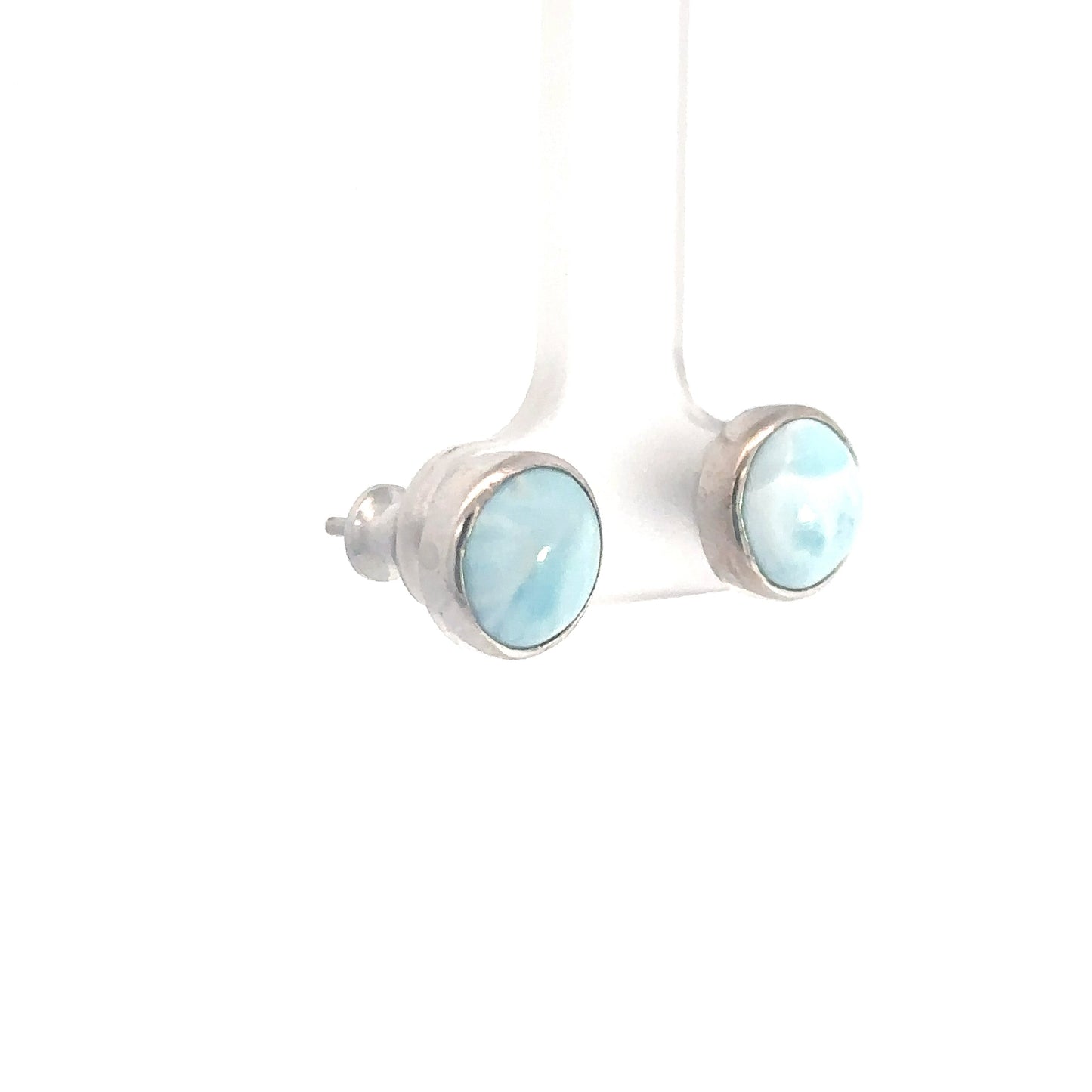 Sterling Silver Round Larimar Earrings