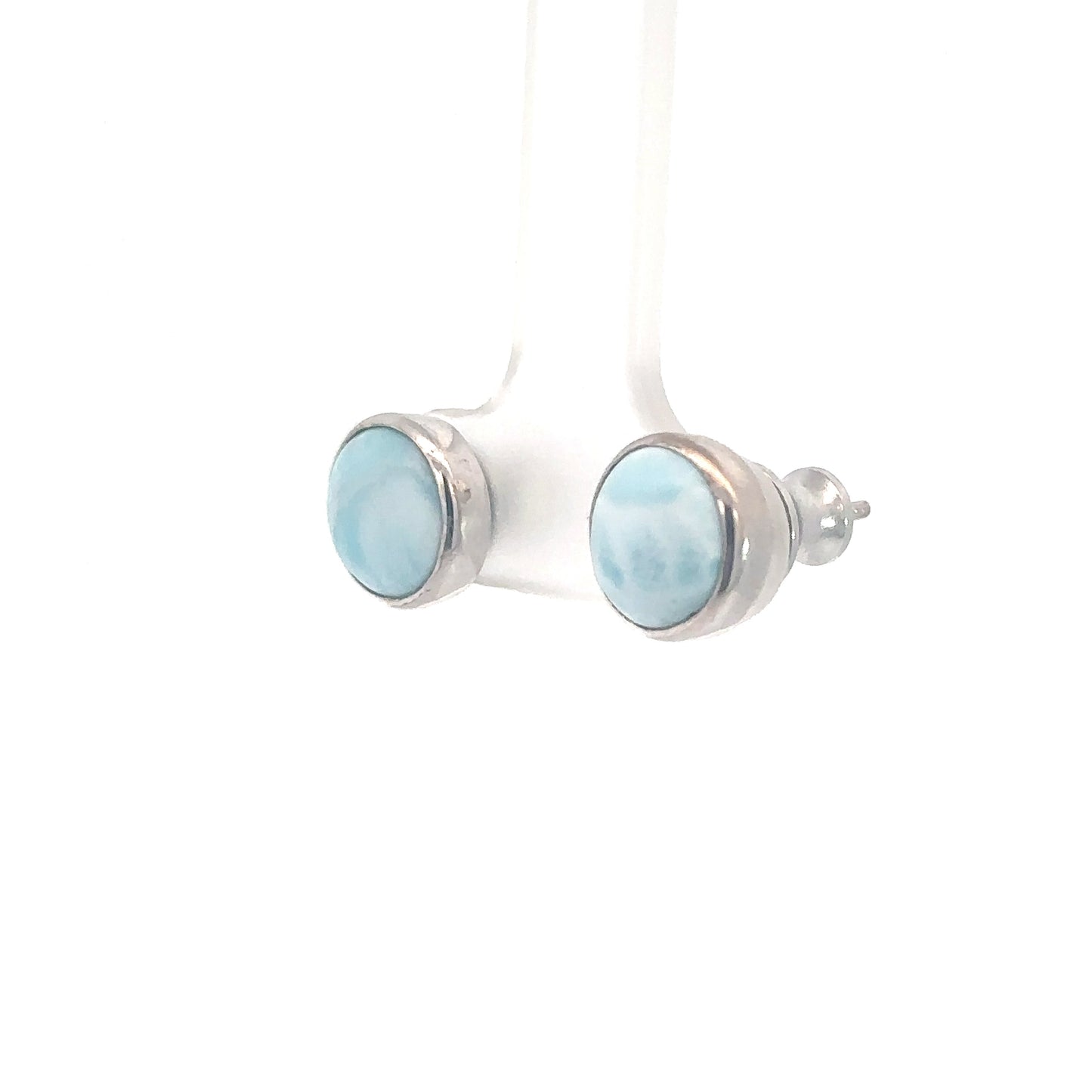 Sterling Silver Round Larimar Earrings