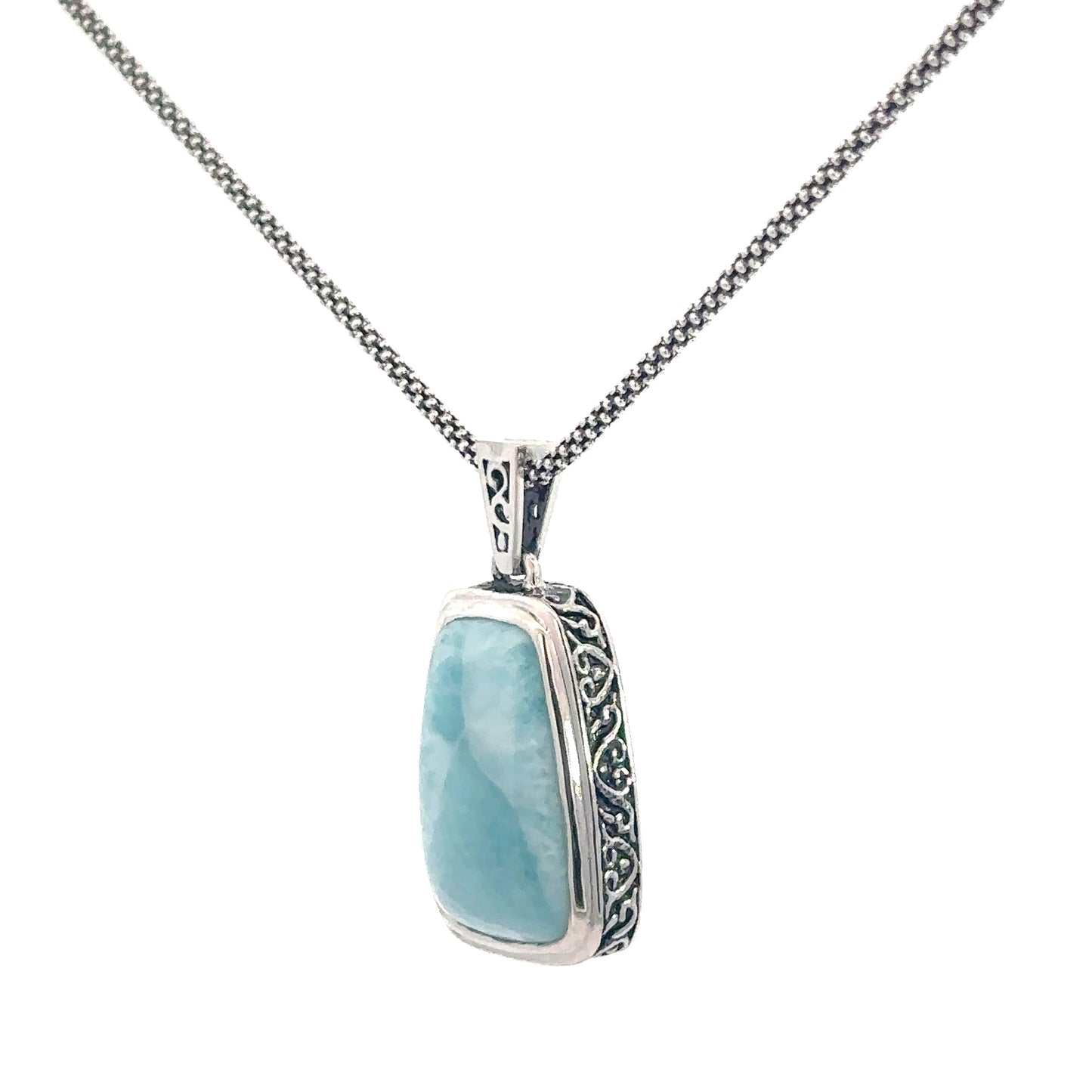 Sterling Silver Rectangular Larimar Pendant