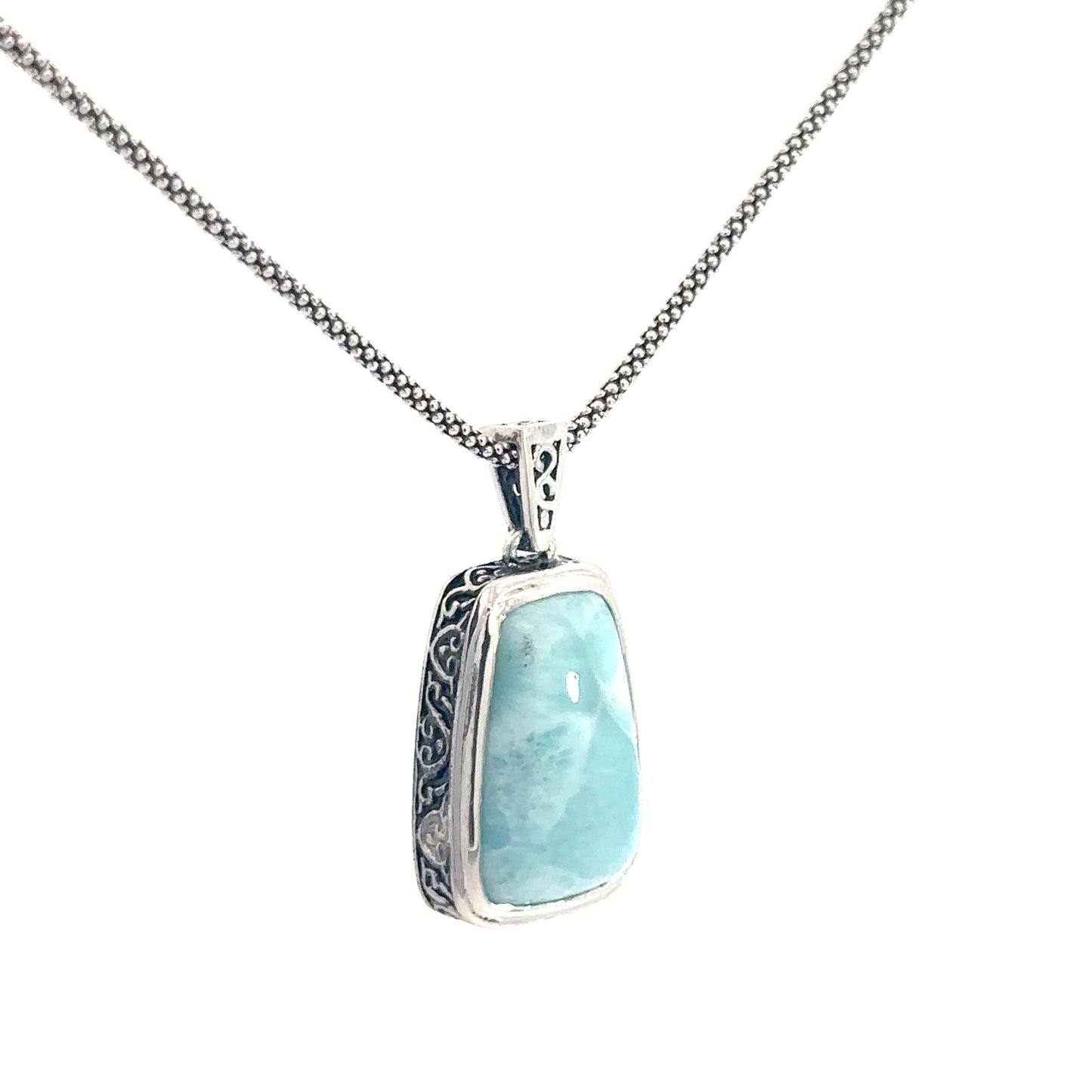Sterling Silver Rectangular Larimar Pendant