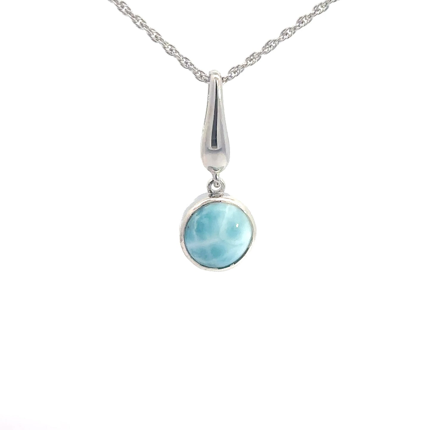 Sterling Silver Bezel Set Round Larimar Pendant