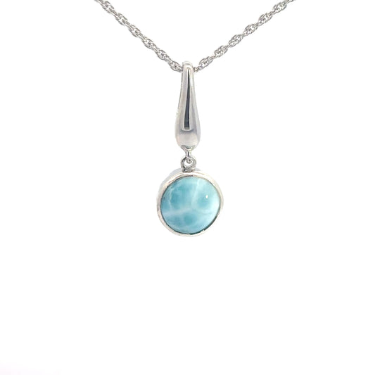 Sterling Silver Bezel Set Round Larimar Pendant