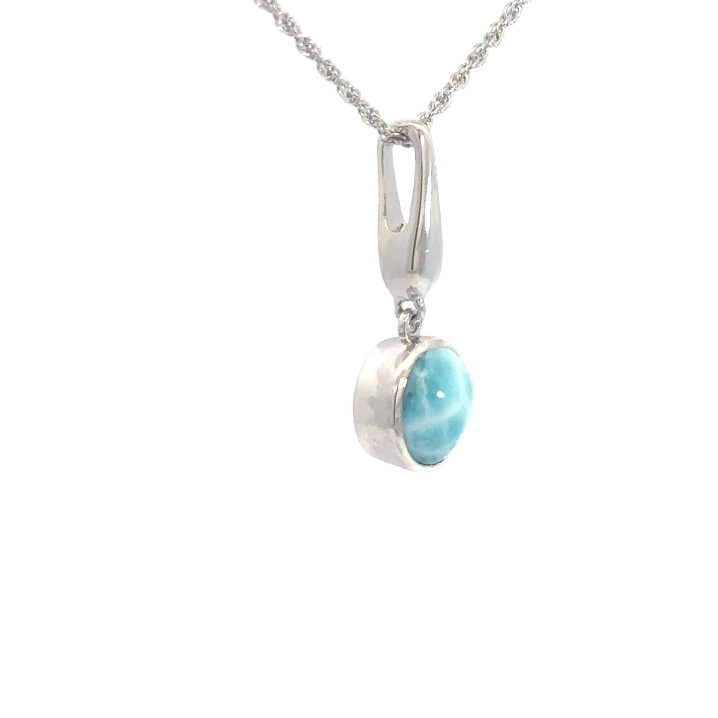 Sterling Silver Bezel Set Round Larimar Pendant