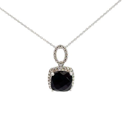14k White Gold Onyx & Diamond Pendant