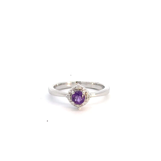 14k White Gold Amethyst & Diamond Ring