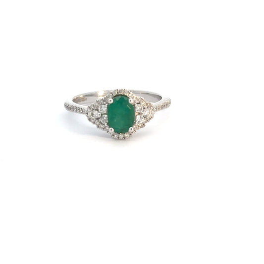 14k White Gold Emerald & Diamond Ring