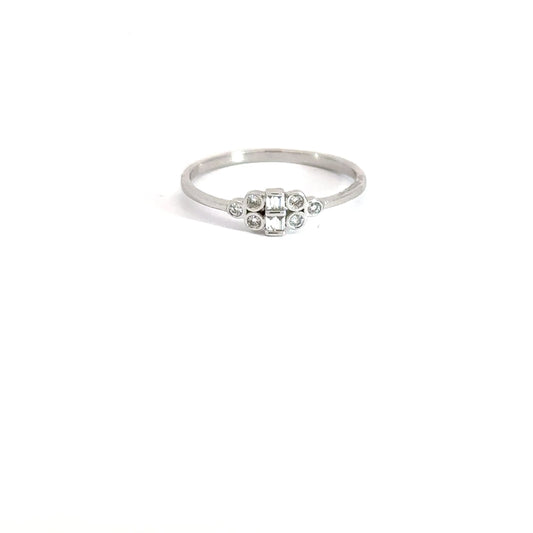 14k White Gold Baguette & Round Diamond Ring .12cttw