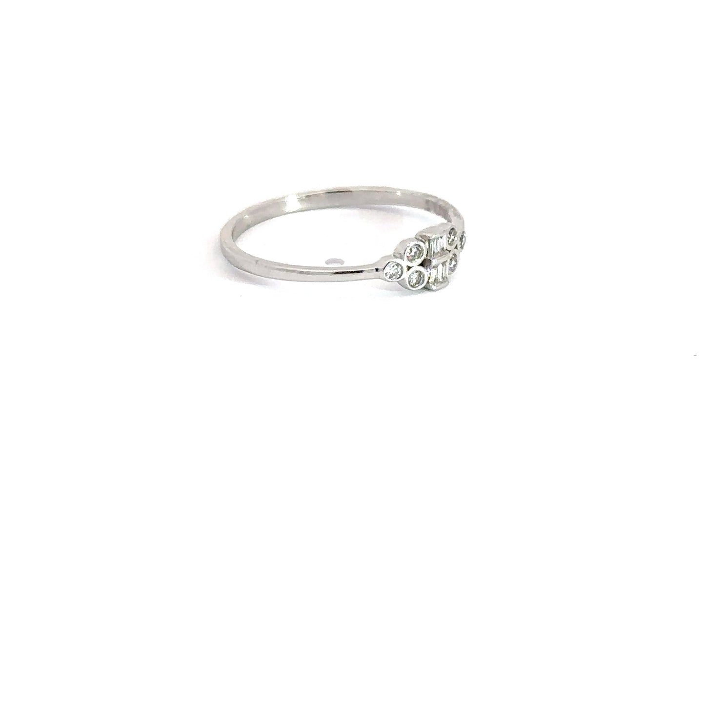 14k White Gold Baguette & Round Diamond Ring .12cttw
