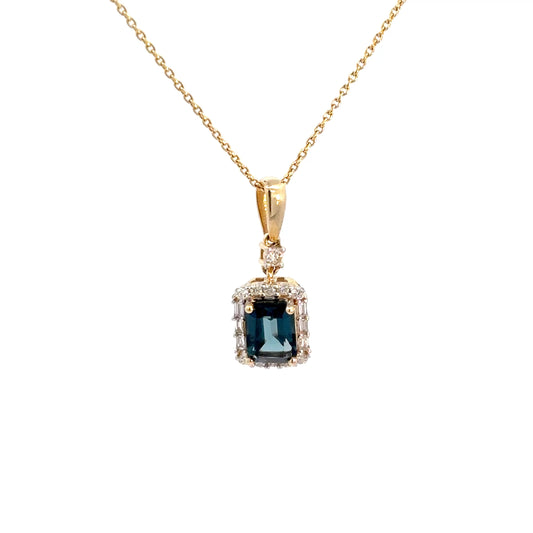 14k Yellow Gold London Blue Topaz & Diamond Pendant