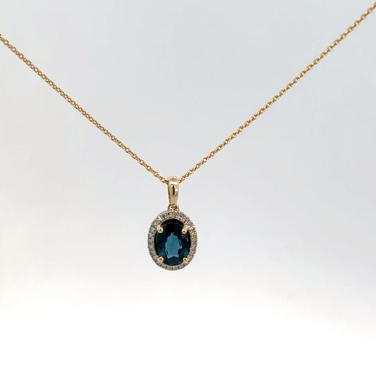 14k Yellow Gold London Blue Topaz & Diamond Pendant