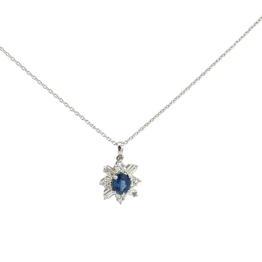 14k White Gold Sapphire & Diamond Pendant
