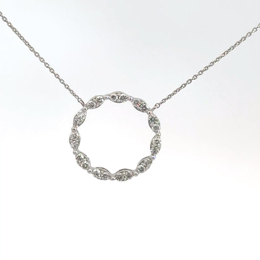 14k White Gold Diamond Circle Pendant .66cttw