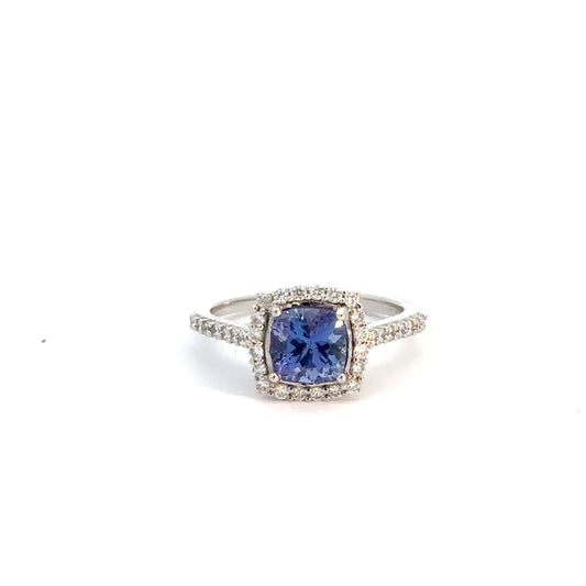 14k White Gold Tanzanite & Diamond Ring