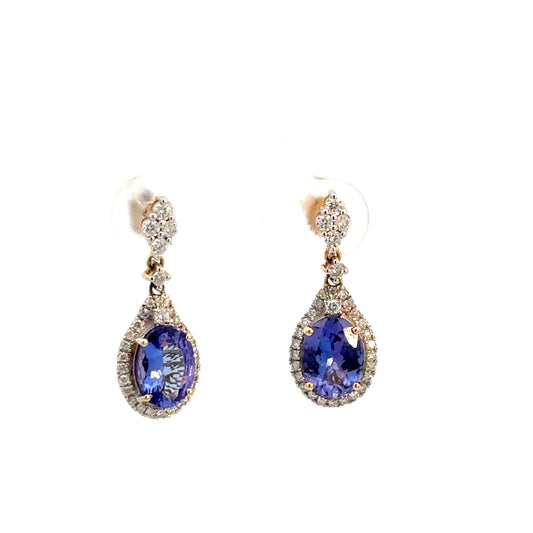 14k Yellow Gold Tanzanite & Diamond Earrings