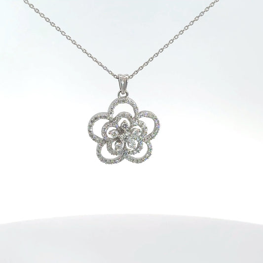 14k White Gold Diamond Flower Pendant 5/8cttw