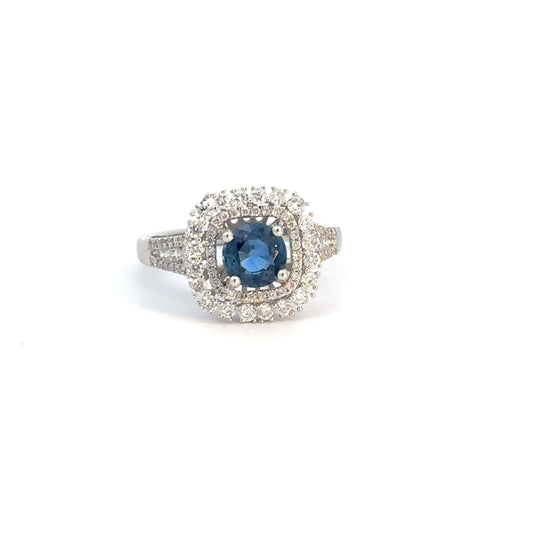 14k White Gold Sapphire & Diamond Ring